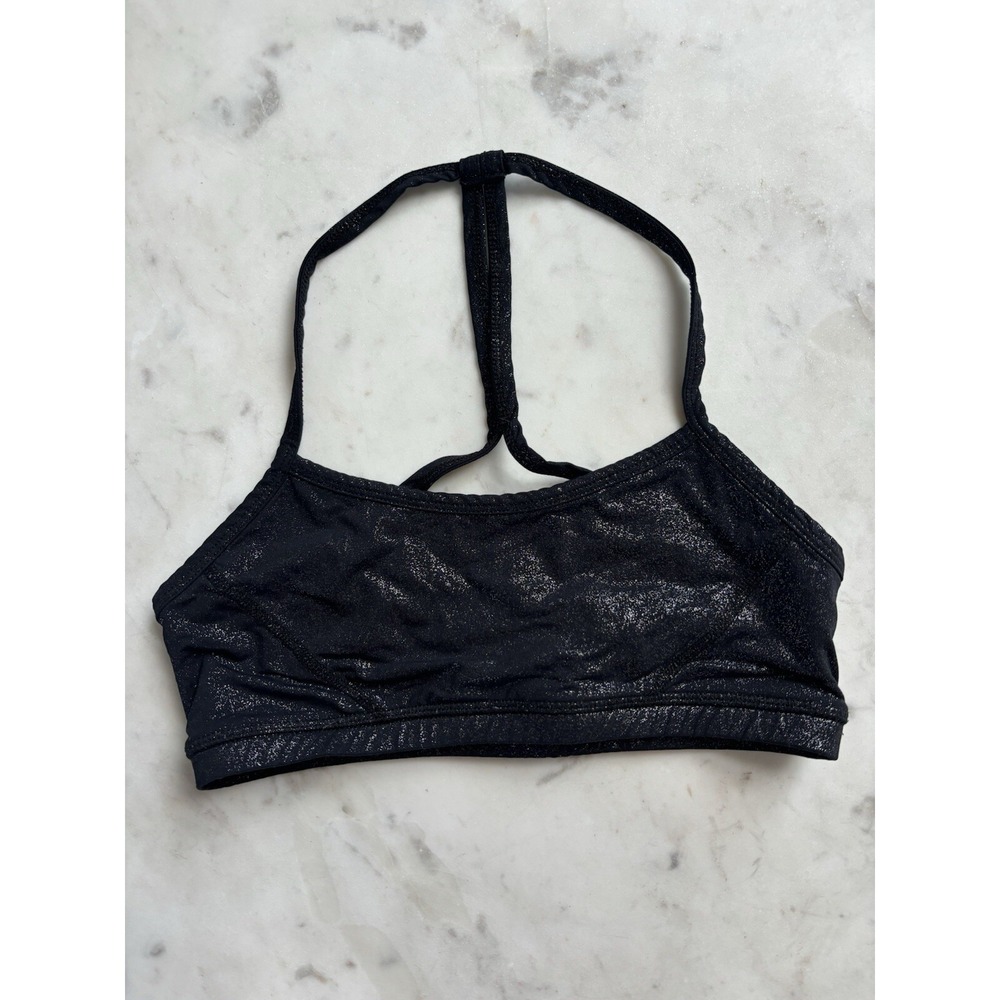 Beyond Yoga Black Silver Strappy Twinkle Shimmer Sports Bra Women's Small